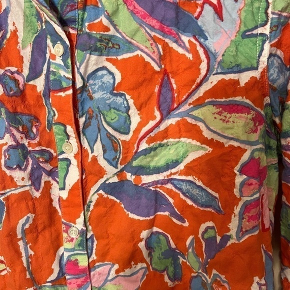 J. McLaughlin Floral Tropical Button Down Wrinkle Crinkle Shirt Sz XS - Picture 2 of 6